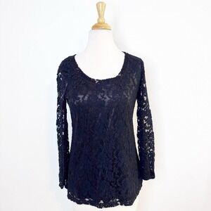 Ivy Jane Womens‎ Lace Pullover Top Size S Black Long Sleeve Romantic Soft Goth